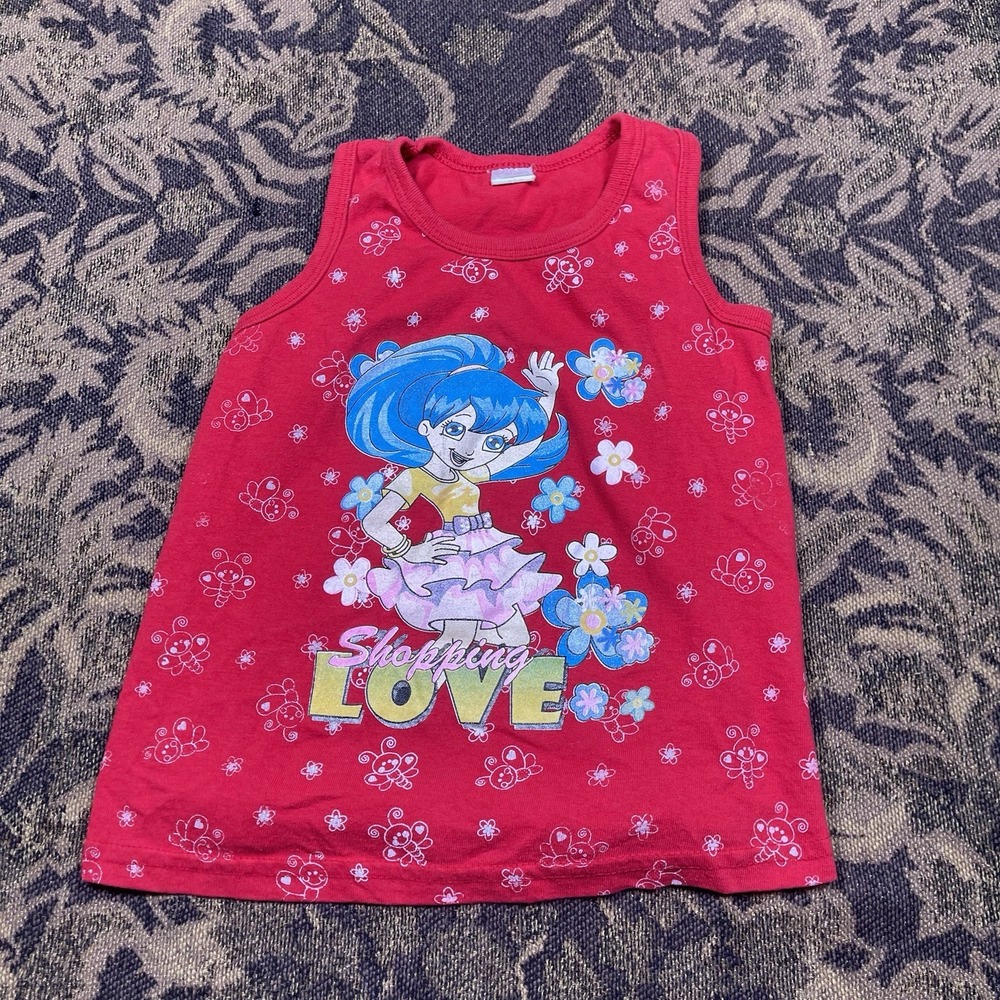 Vtg Girls Shopping Love Y2K Aesthetic Tank Top Red Shirt Girls Size Small